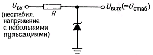 Схема простого стабилизатор напряжения на основе зенеровского диода