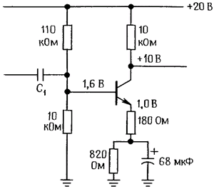 Схема эмиттерной цепи с резистором дополнительно зашунтированным конденсатором
