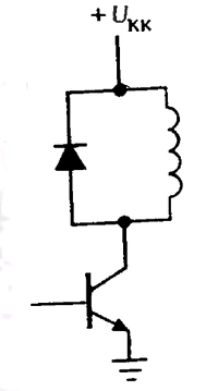 Схема предохранения транзистора от индуктивных нагрузок с помощью диода