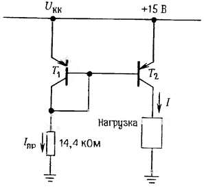 Схема токового зеркала на основе согласованной пары биполярных транзисторов с резистором